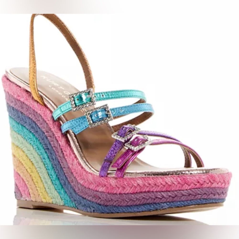 Kurt Geiger Pink and Purple Wedge Sandals with Ankle Strap